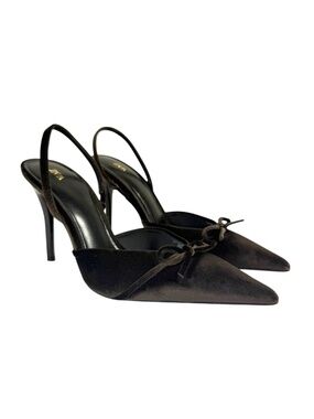 ZARA Velvet Bow Slingback Heels in Brown Size 40